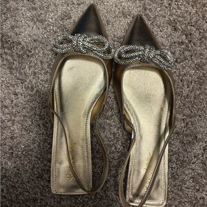 Lilly Pulitzer Gold Heels with Rhinestone Bow